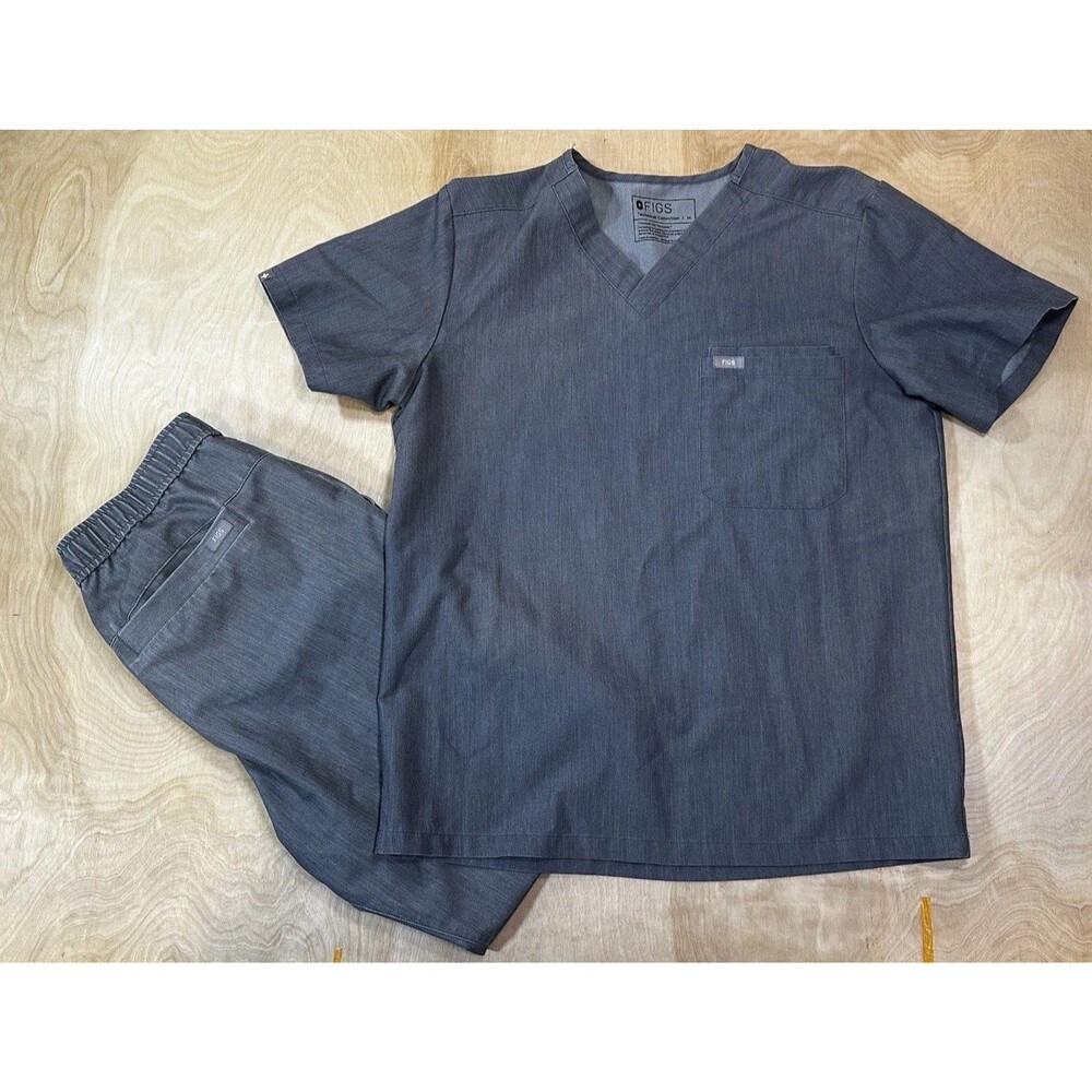 FIGS Scrub Set Mens Medium Graphite Tansen Jogger Pants And 3 Pocket Top